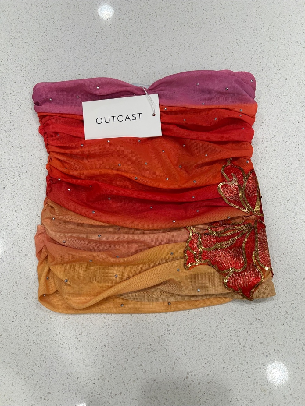 Outcast Gradient Strapless Tube Top in Pink-Orange